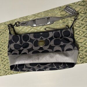 Coach Black and Silver Signature Shoulder Bag
